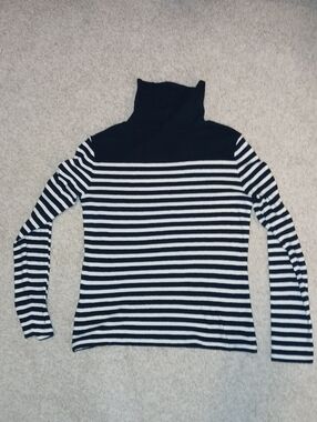 J. Crew Black and White Striped Turtleneck Medium